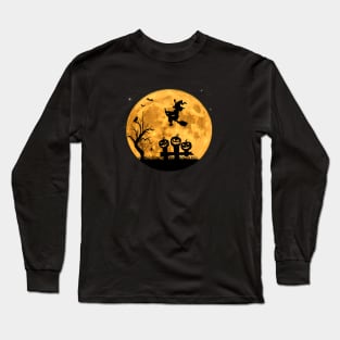 Witch with Spider Pumpkin Halloween Witchcraft Long Sleeve T-Shirt